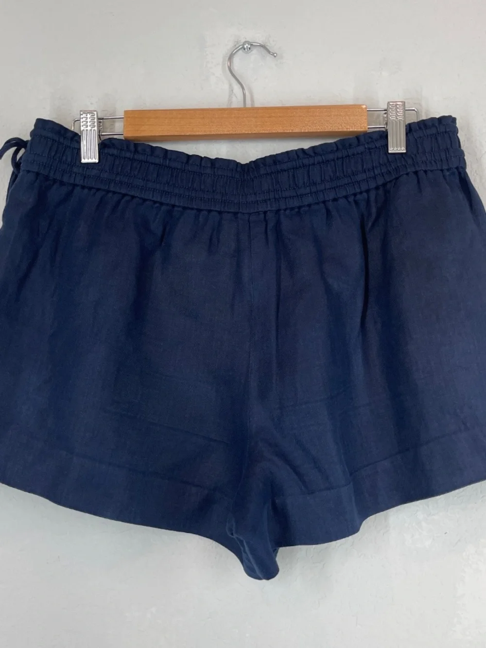 J Crew Linen Shorts Women's Size M Navy Blue Pockets Elastic Waist 3